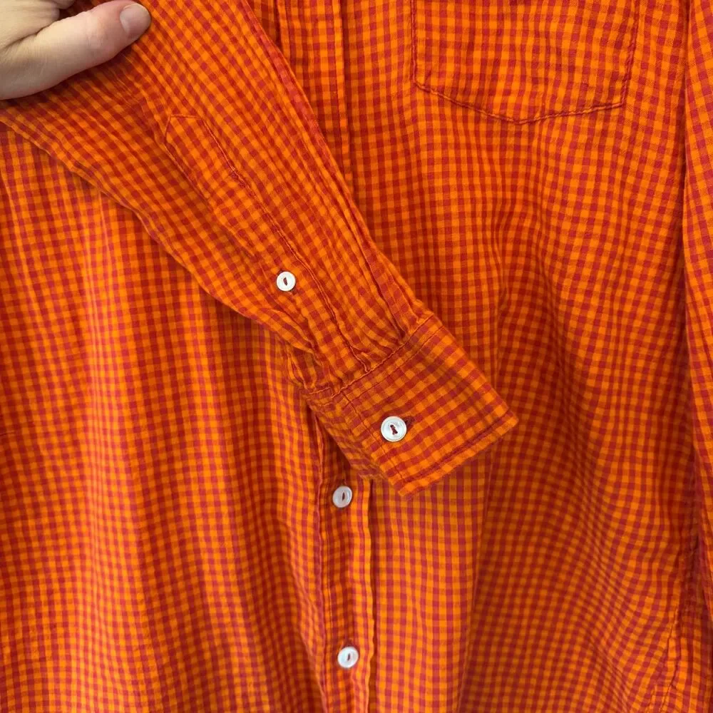 BDG Men's Cotton Orange Checkered Plaid Flannel Shirt Size Medium - Picture 3 of 6